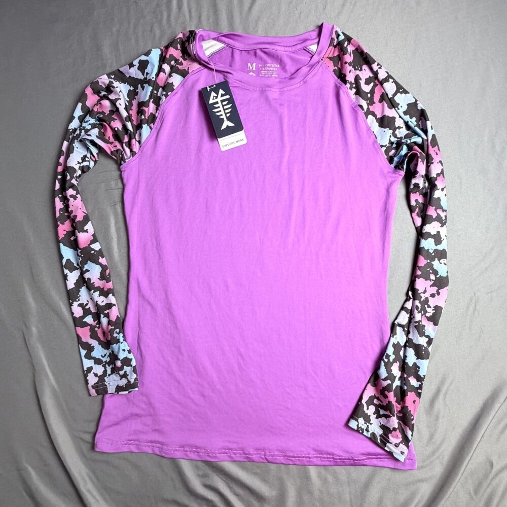NWT Bassdash Womens Long Sleeve Purple Performance M Fish Outdoors Moisture Wick